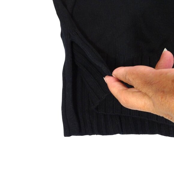 Old Navy Black Ribbed Trim V-Neck Sweater Women Size M Long Sleeve Side Slit - Picture 2 of 9